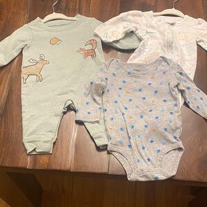 Adorable Carter’s 3 month Coverall, 3 month 2 way zipper sleeper, and 3-6 Onesie